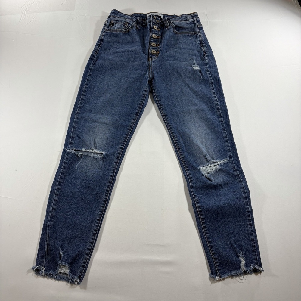 KanCan Women Distressed Skinny Jeans Dark Wash Mid Rise KC7299D Size 9/28